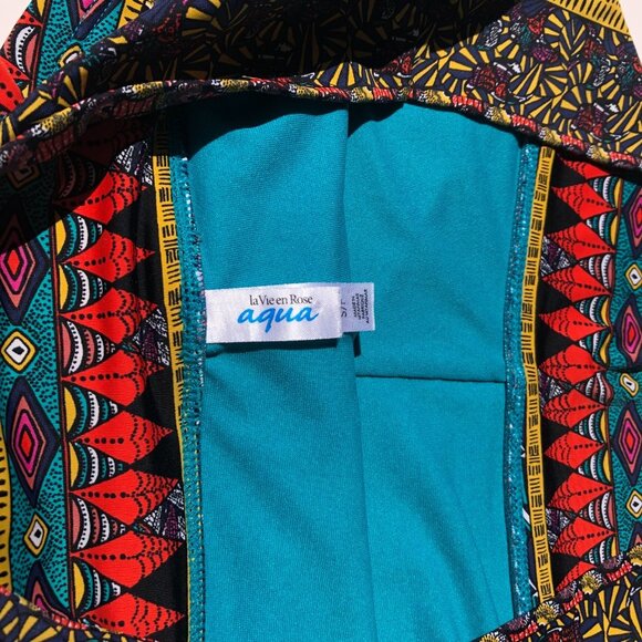 la Vie en Rose Aqua Mid Rise Geometric Print Bikini Bottoms Multi Colors Size S - Picture 6 of 9